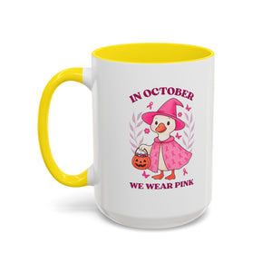 Halloween Breast Cancer Awareness Coffee Mug | October 2023 Gift, Pink Ribbon Mug, Spooky Coffee Cup, Cute Duck Mug, Fall Decor
