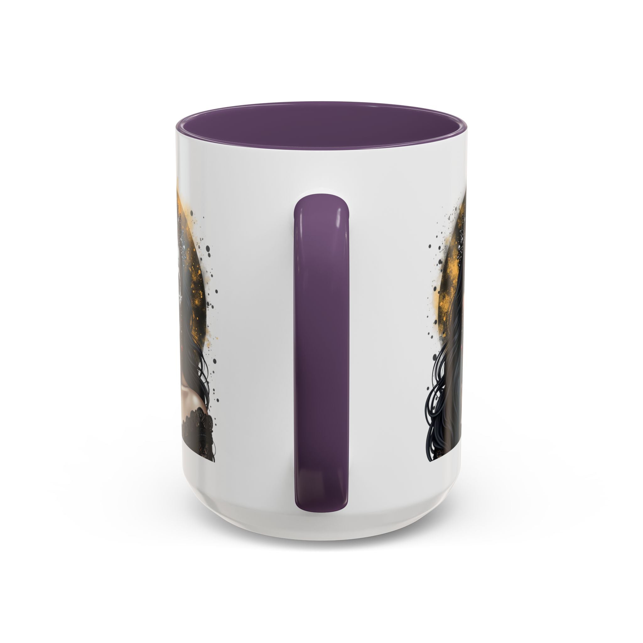 Gothic Art Accent Mug - Artistic Skull & Lady Design, Unique Coffee Cup for Halloween, Gift for Her, Decorative Kitchenware, Dark Aesthetic