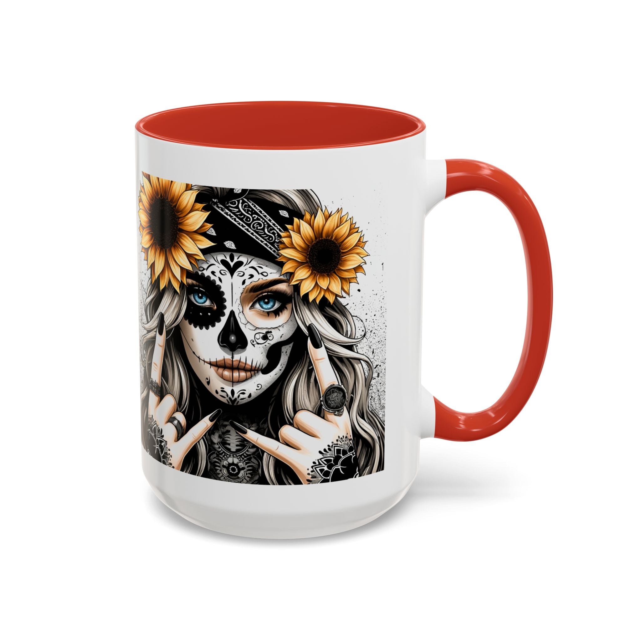 Sunflower Skull Accent Coffee Mug, Gothic Floral Mug, Unique Gift for Coffee Lovers, Boho Decor, Halloween Mug, Artful Drinkware