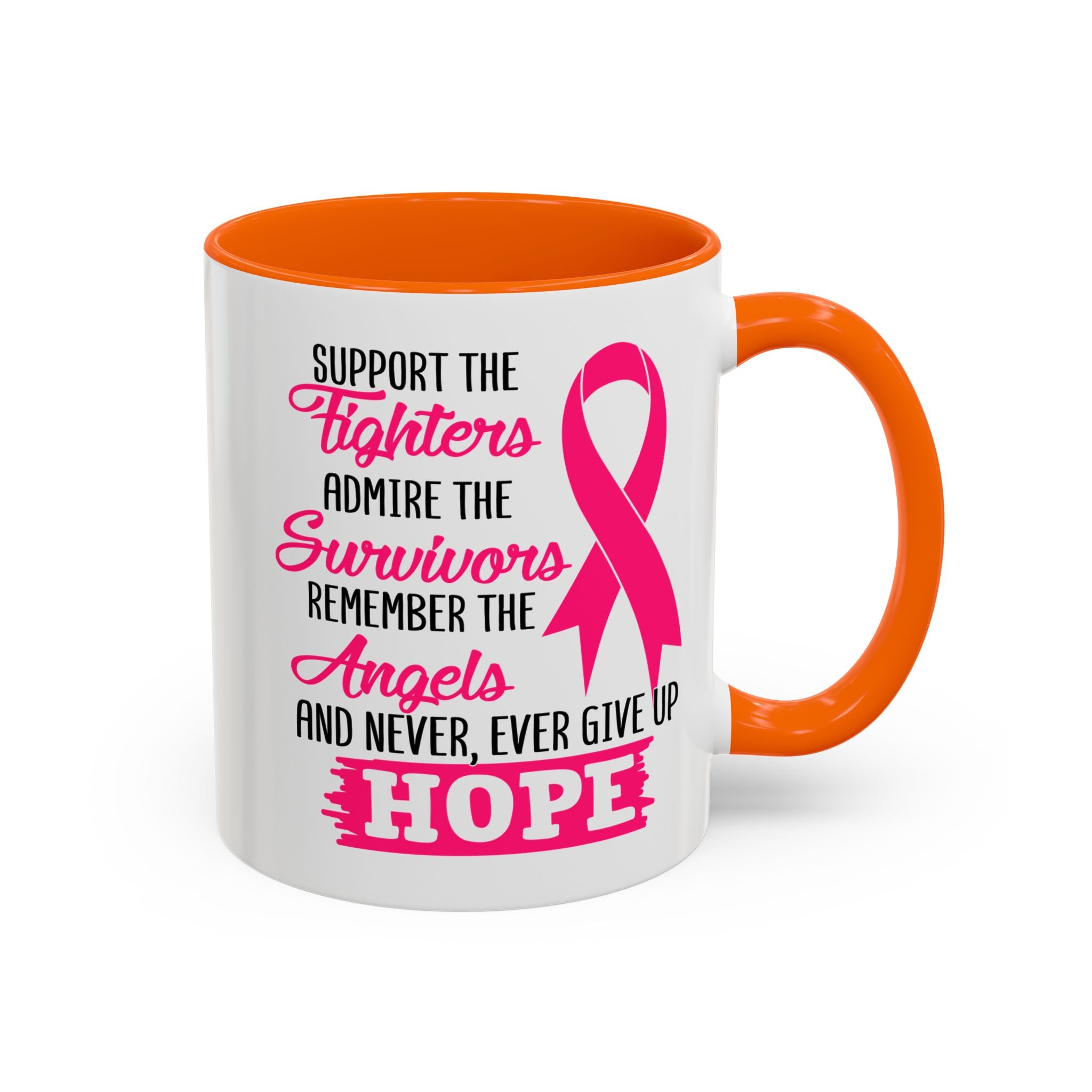 Inspirational Pink Ribbon Coffee Mug: Support Fighters, Admire Survivors, Celebrate Hope, Gift for Cancer Awareness, Motivational Mug
