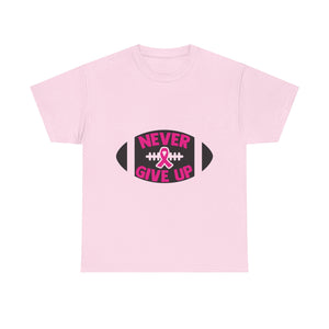 Motivational Football Tee, Never Give Up Shirt, Unisex Cotton T-shirt, Support Awareness, Athletic Gift, Sportswear, Inspirational Apparel
