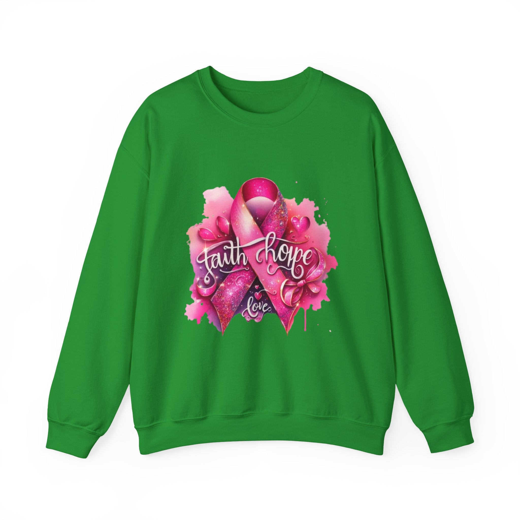 Breast Cancer Awareness Sweatshirt, Faith Hope Love Crewneck, Comfort Fashion, Supportive Gift for Her, Pink Ribbon Apparel