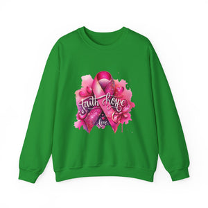 Breast Cancer Awareness Sweatshirt, Faith Hope Love Crewneck, Comfort Fashion, Supportive Gift for Her, Pink Ribbon Apparel
