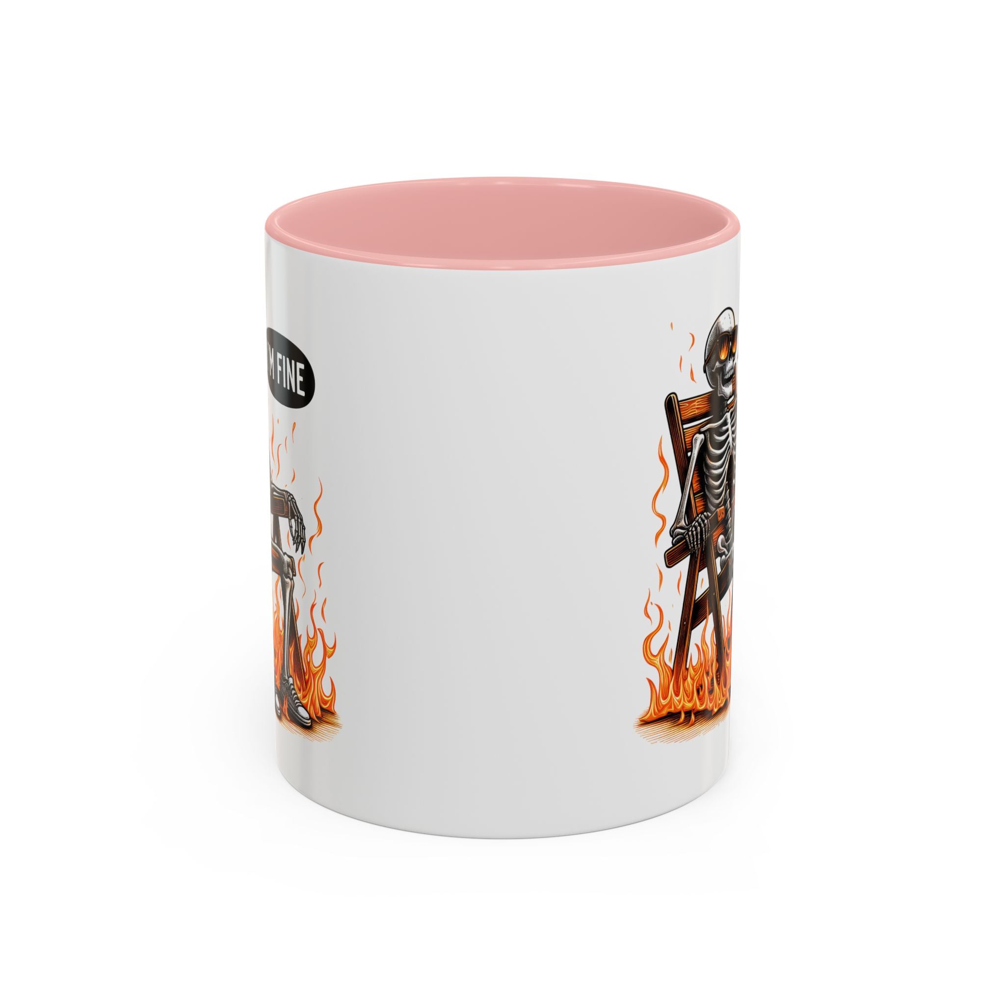 Funny I'M fine  Skeleton on fire Coffee Mug - Humor Gift for Halloween, Coffee Lovers,  Decor, Gag Gift, 11-15oz Accent Mug