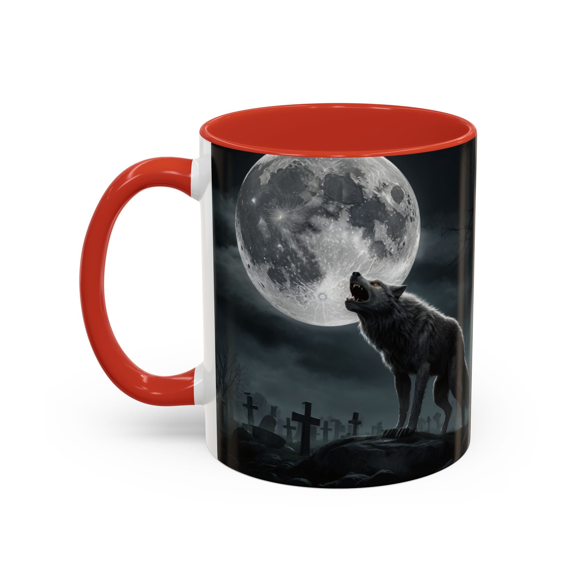 Howling Wolf Moon Coffee Mug – Gothic Graveyard Accent Mug (11/15oz) fantasy