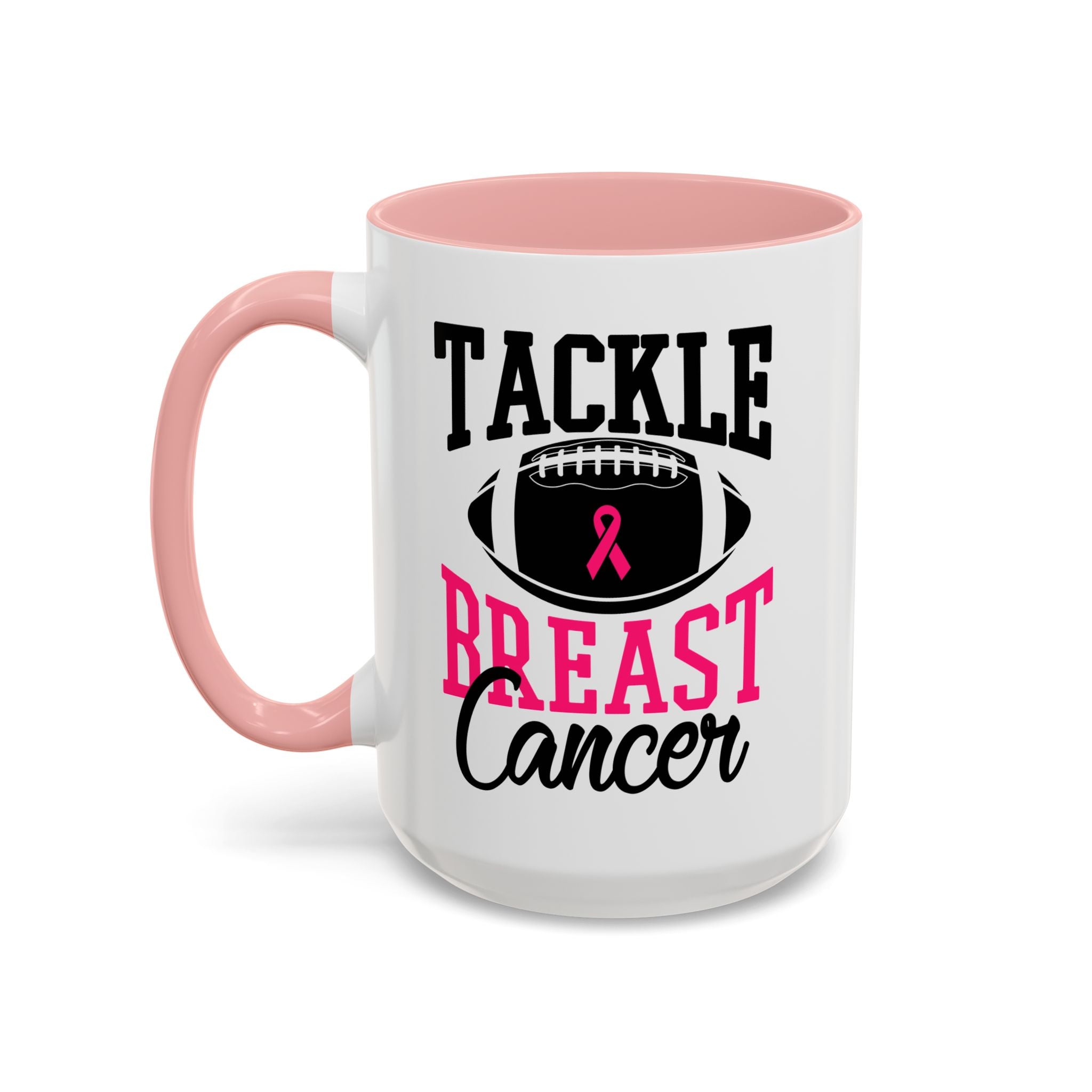 Tackle Breast Cancer Coffee Mug, Supportive Gift for Football Fans, Awareness Mug, Cheer Team Spirit, Fundraiser Drinkware