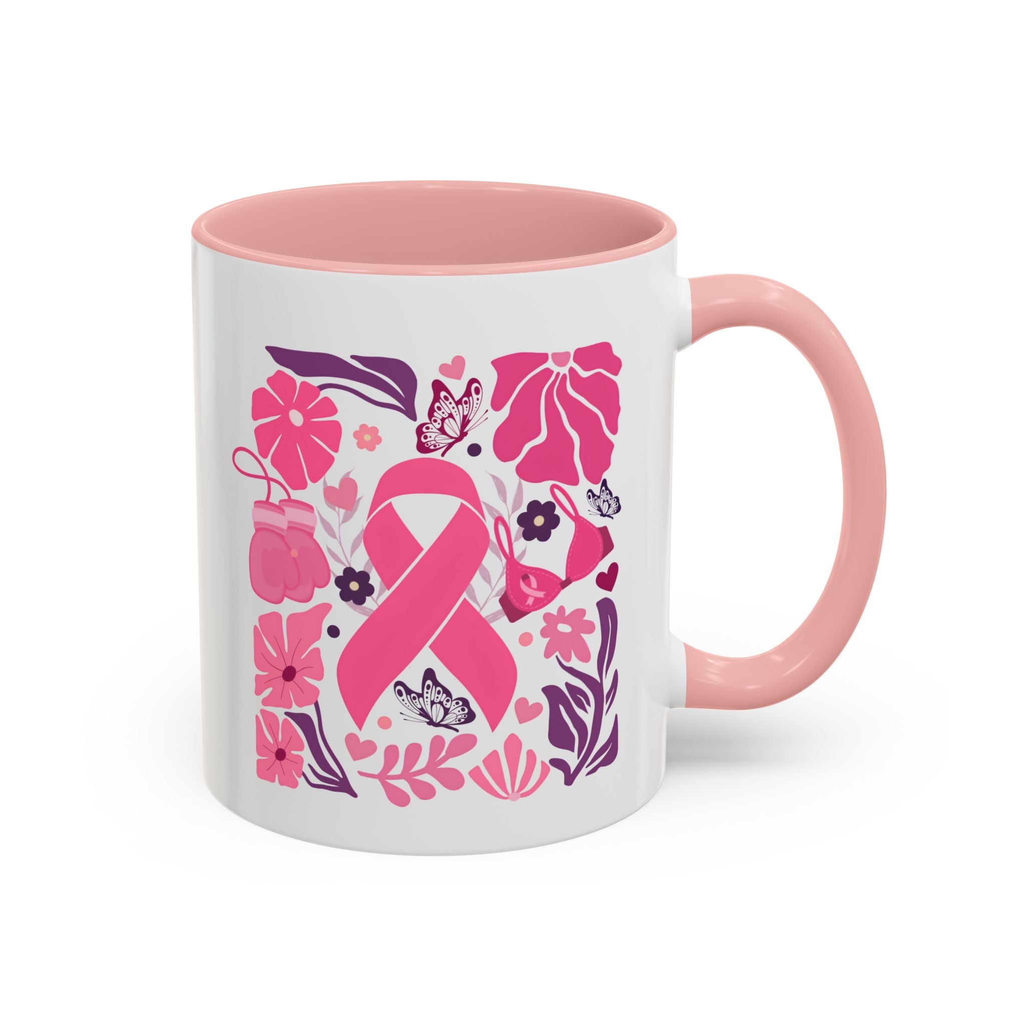 Pink Floral Awareness Coffee Mug, Breast Cancer Awareness Mug, Gift for Her, Supportive Drinkware, Motivational Mug