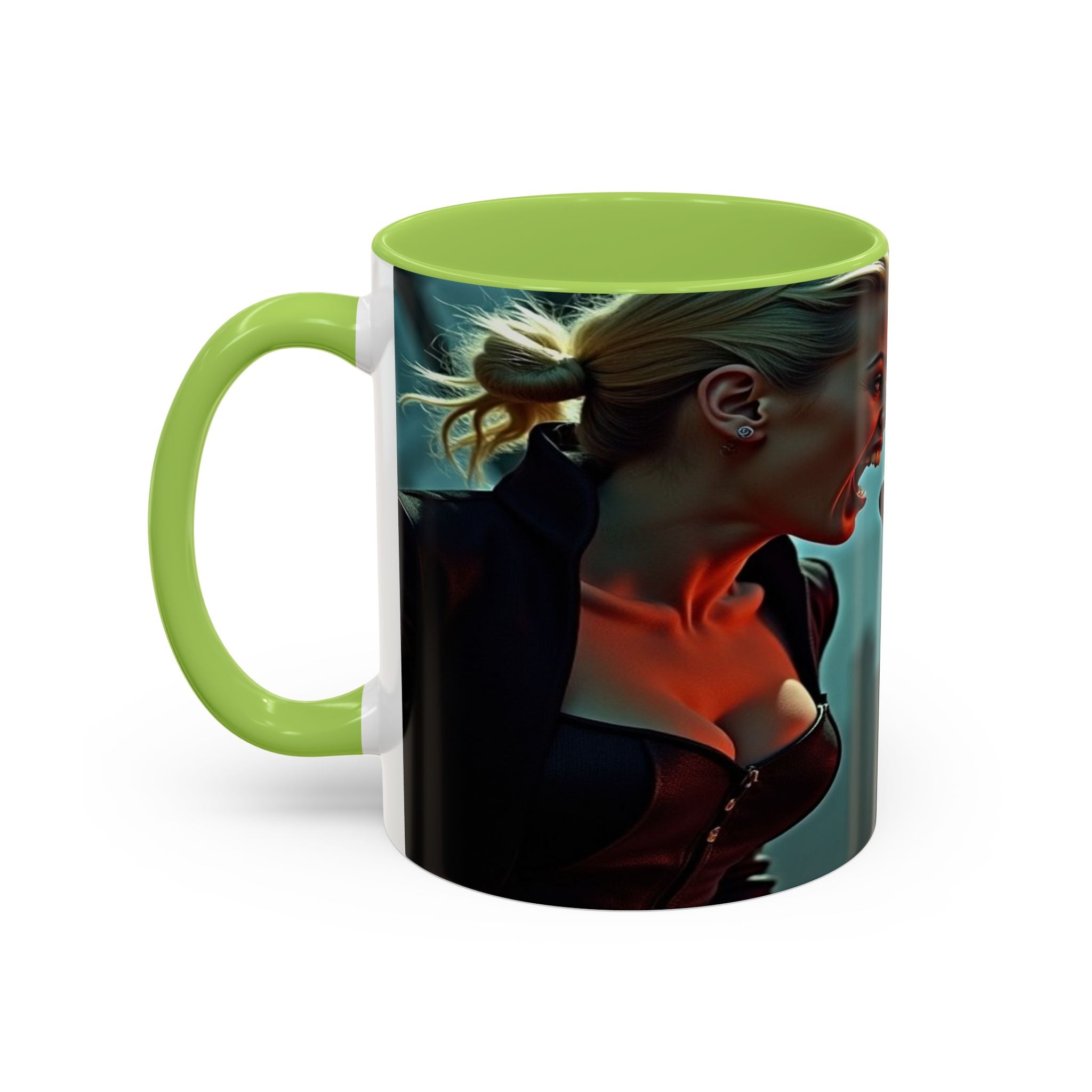 woman vampire and Fierce Werewolf Coffee Mug - 11 & 15oz Accent Mug for horror art lovers