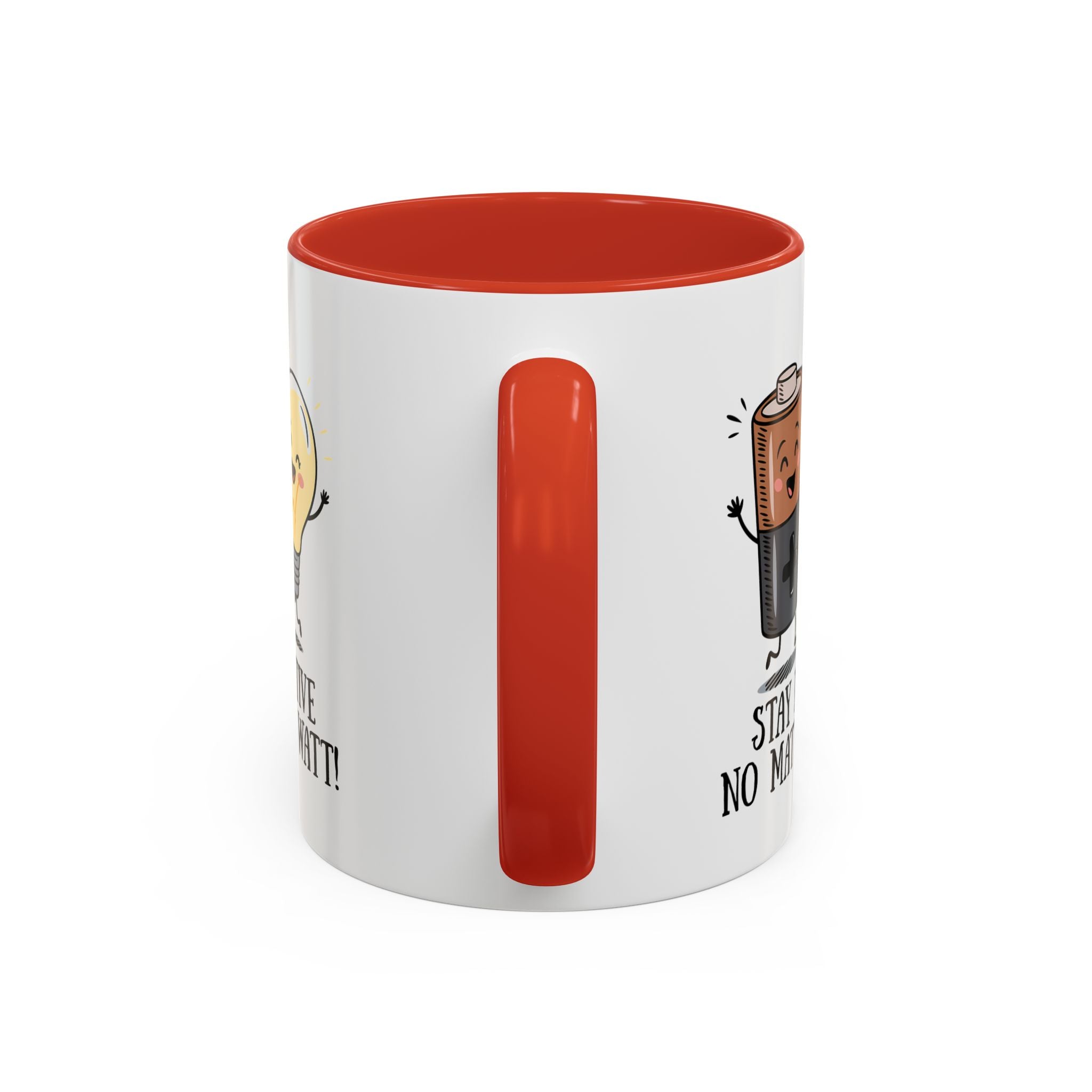 Stay Positive Accent Coffee Mug - 11oz & 15oz - Cute Light Bulb & Battery Design