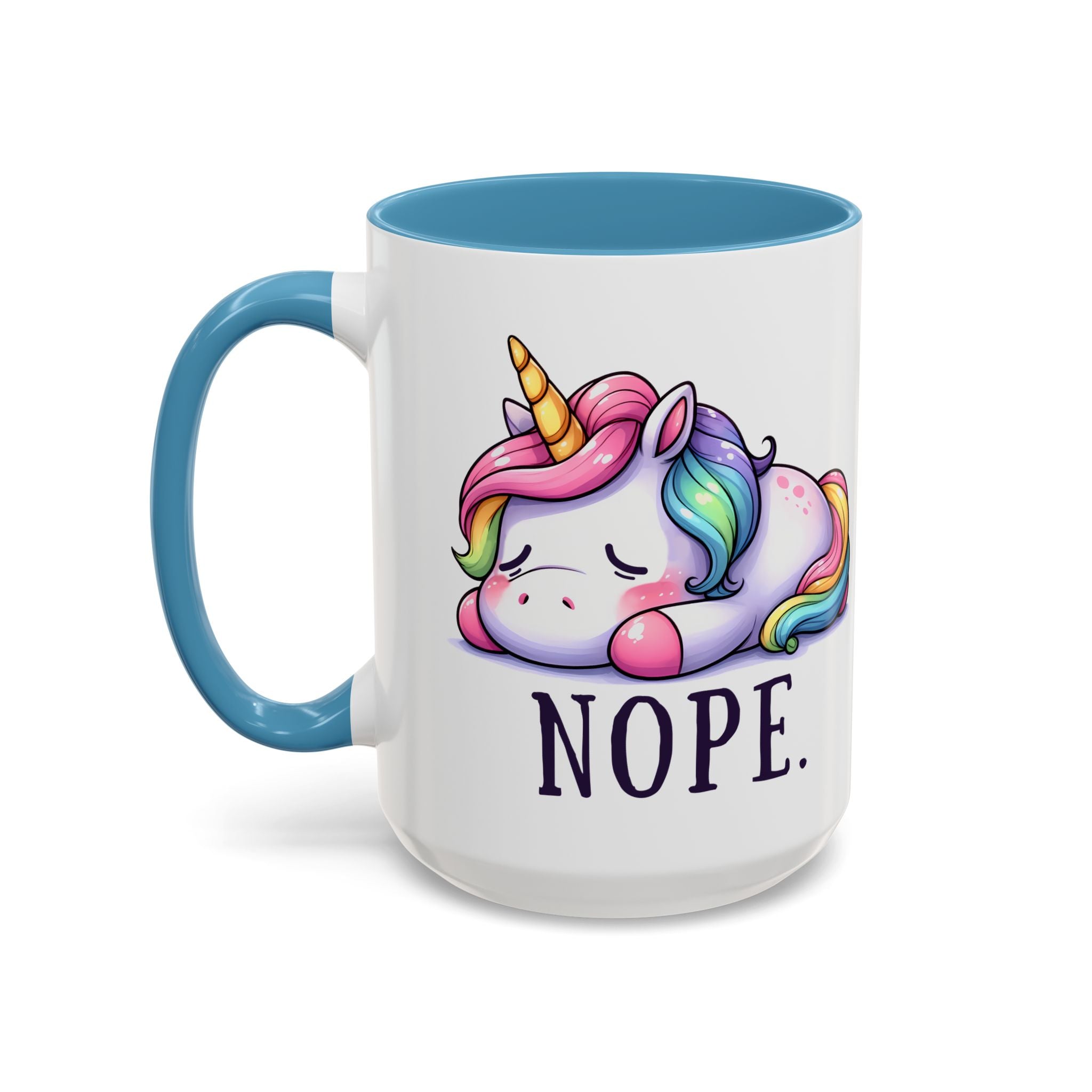 Nope Unicorn Accent Coffee Mug — Cute Rainbow Sleeping Unicorn 11/15oz