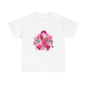 Breast Cancer Awareness Tee - She's Strong, Gift for Survivors, Supportive T-Shirt, Awareness Month, Inspirational Apparel
