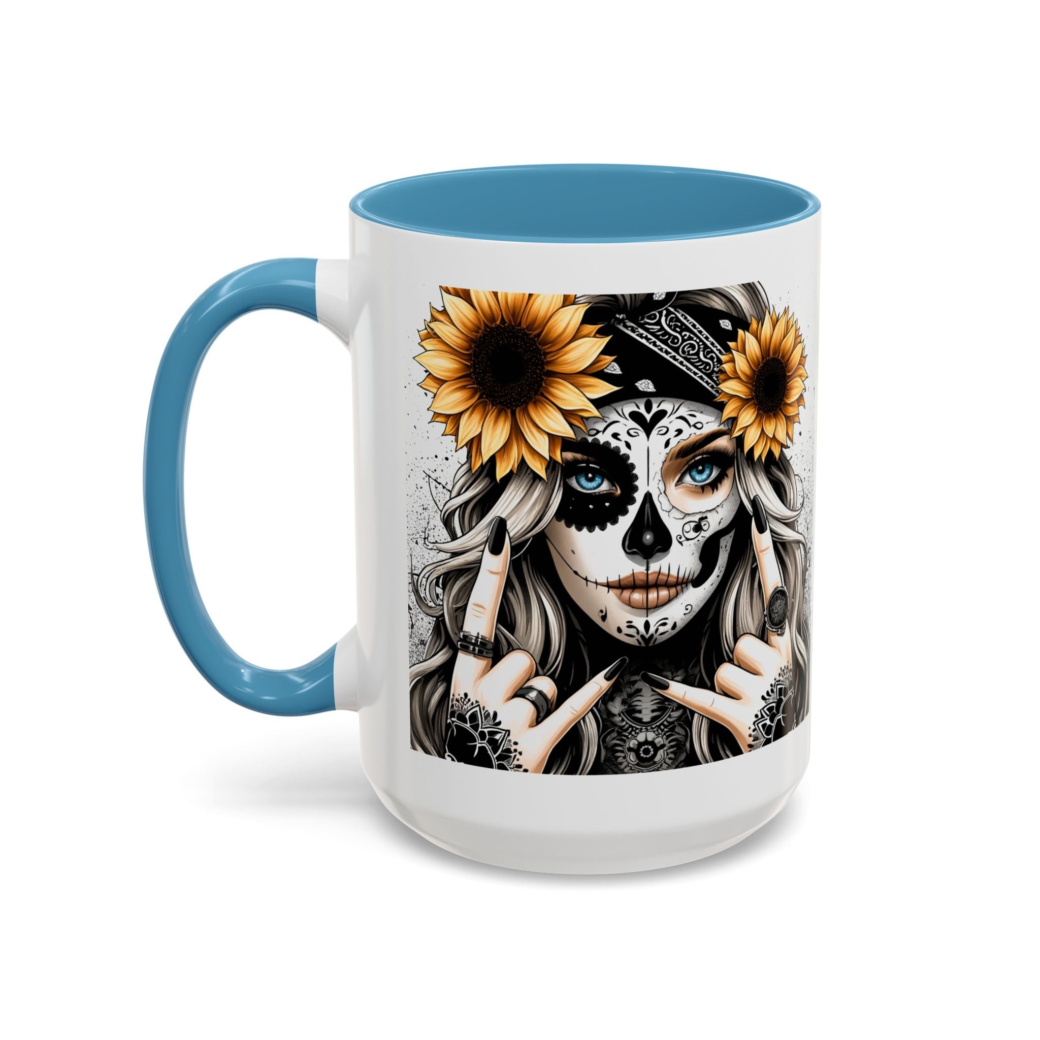 Sunflower Skull Accent Coffee Mug, Gothic Floral Mug, Unique Gift for Coffee Lovers, Boho Decor, Halloween Mug, Artful Drinkware