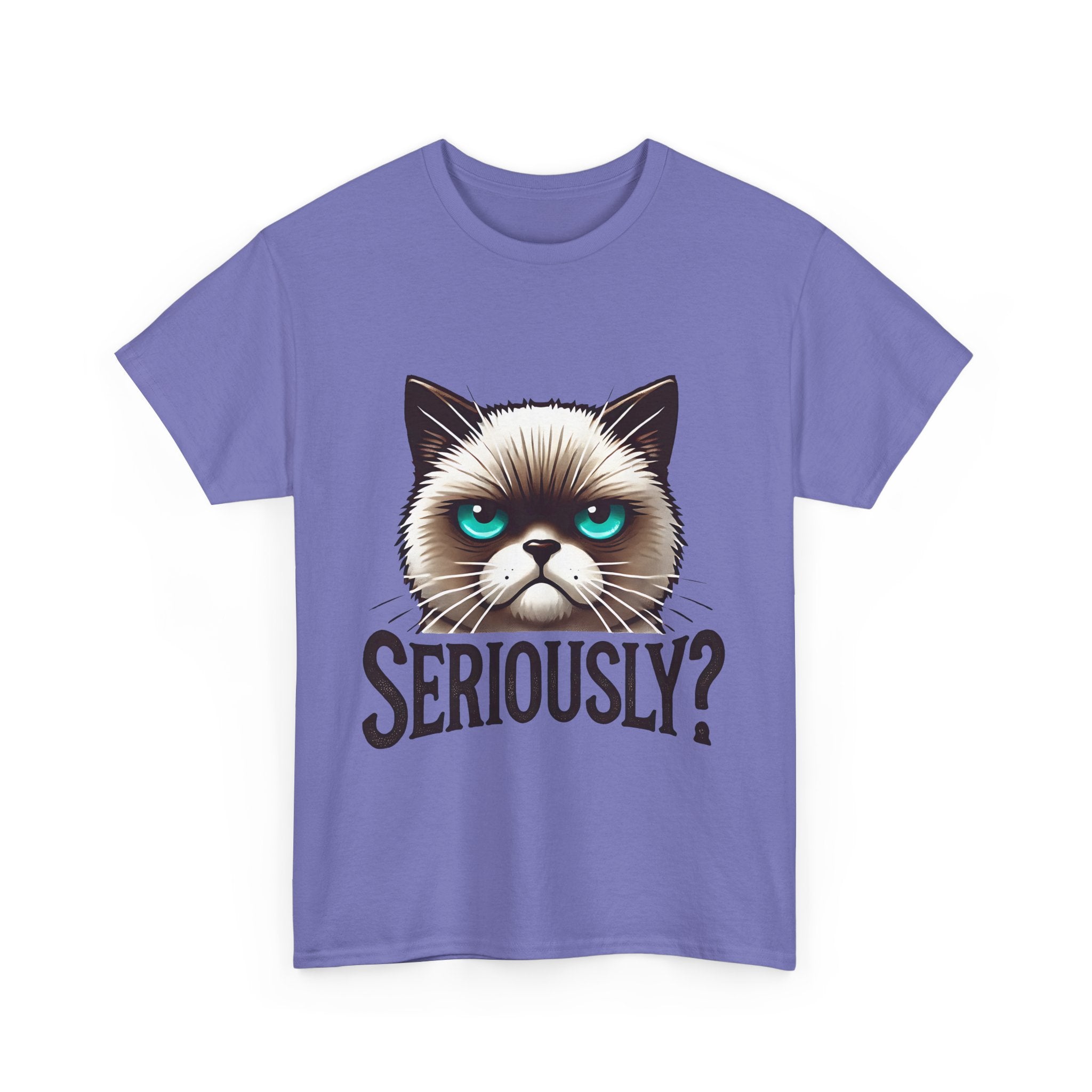 Funny Cat Graphic Tee - 'Seriously?' Unisex Heavy Cotton Shirt