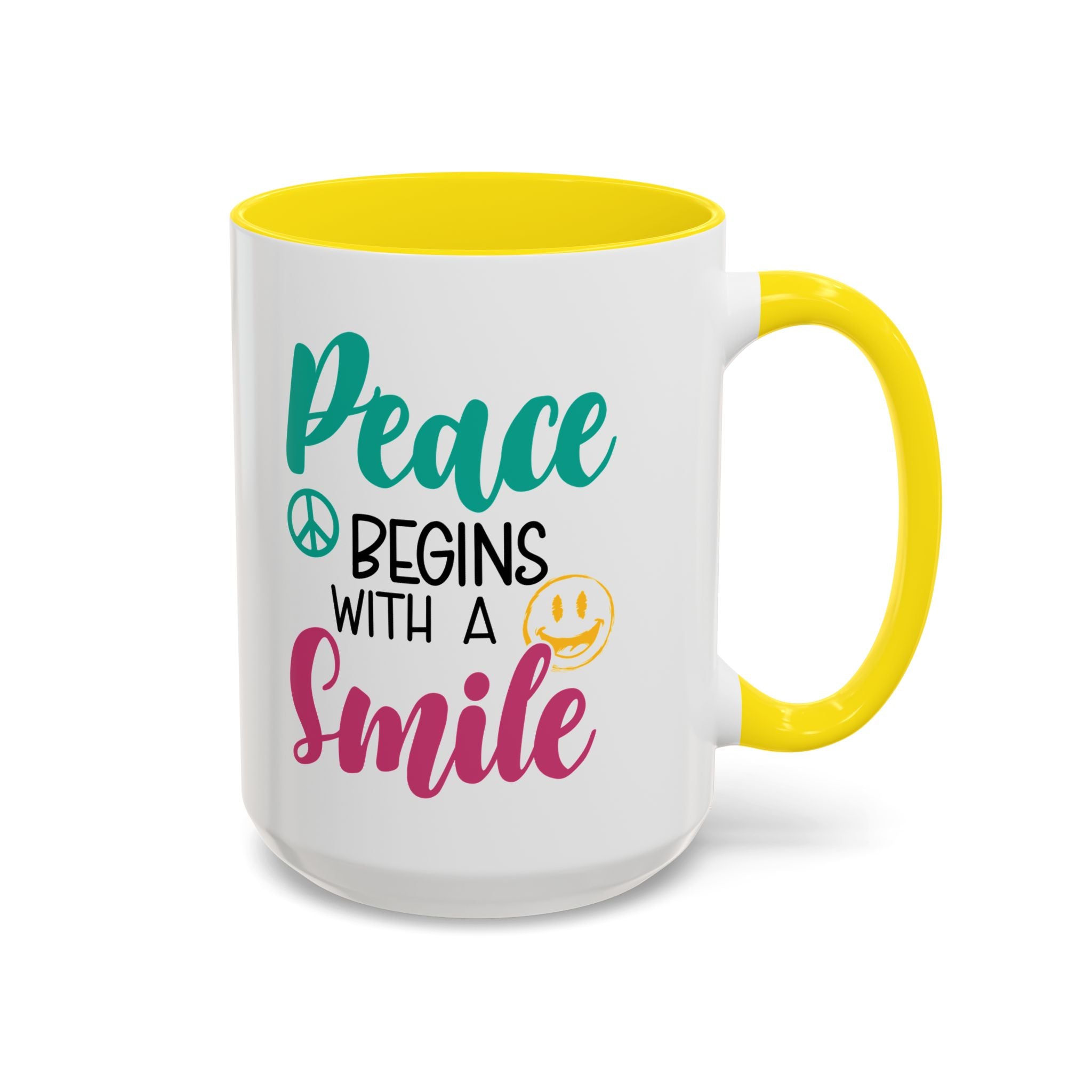 Inspirational Peace Coffee Mug - "Peace Begins with a Smile" - 11oz & 15oz