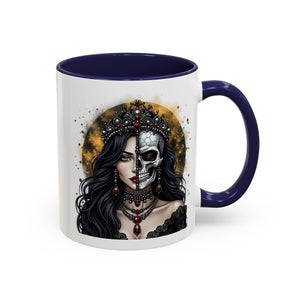 Gothic Art Accent Mug - Artistic Skull & Lady Design, Unique Coffee Cup for Halloween, Gift for Her, Decorative Kitchenware, Dark Aesthetic