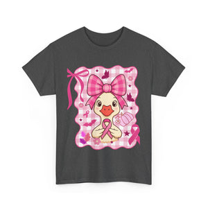 Cute Pink Ribbon Duck Tee, Breast Cancer Awareness Shirt, Funny Unisex Cotton T-Shirt, Gift for Her, Cute Animal Apparel