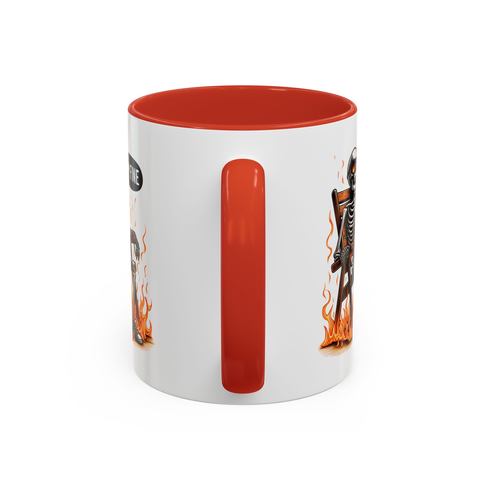 Funny I'M fine  Skeleton on fire Coffee Mug - Humor Gift for Halloween, Coffee Lovers,  Decor, Gag Gift, 11-15oz Accent Mug