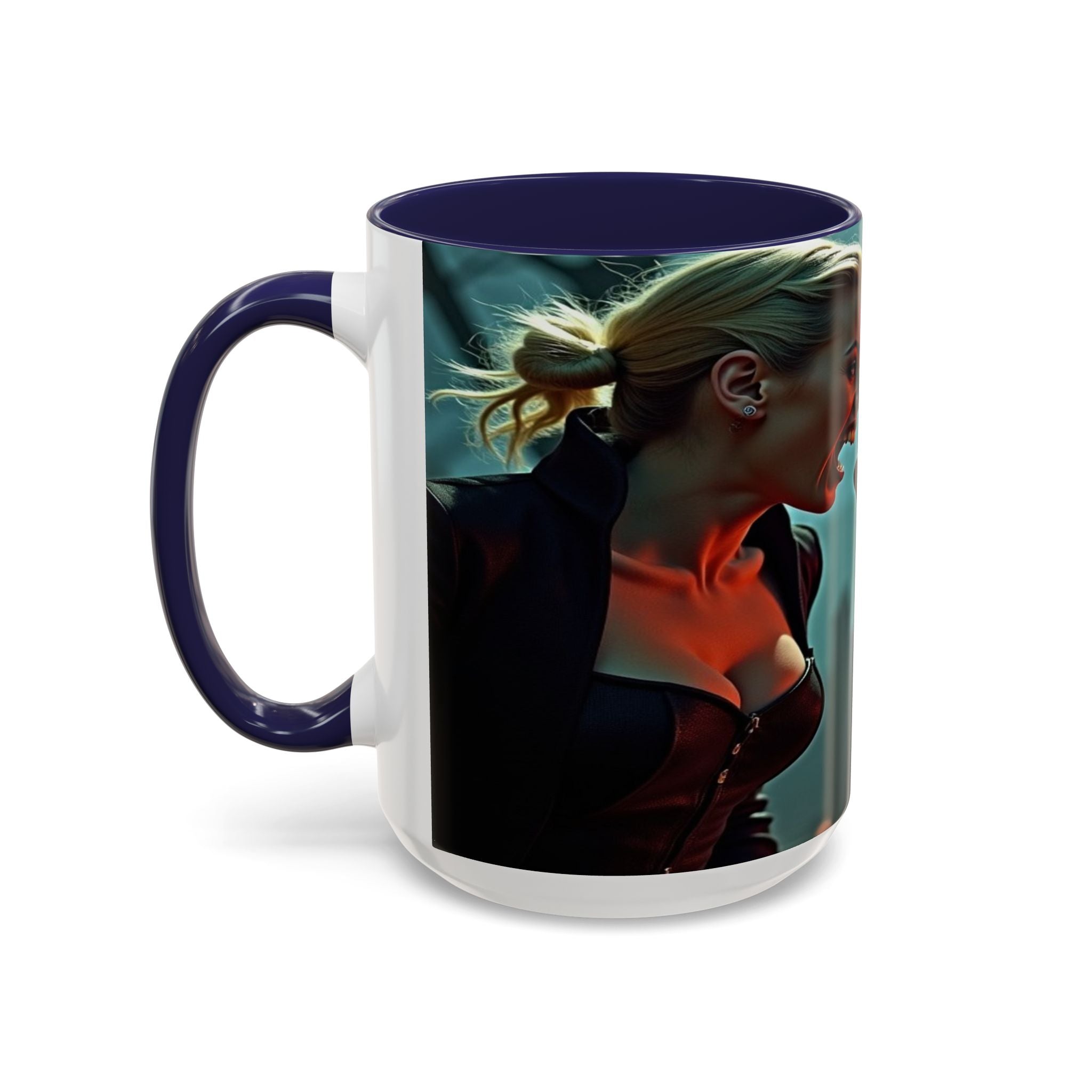 woman vampire and Fierce Werewolf Coffee Mug - 11 & 15oz Accent Mug for horror art lovers