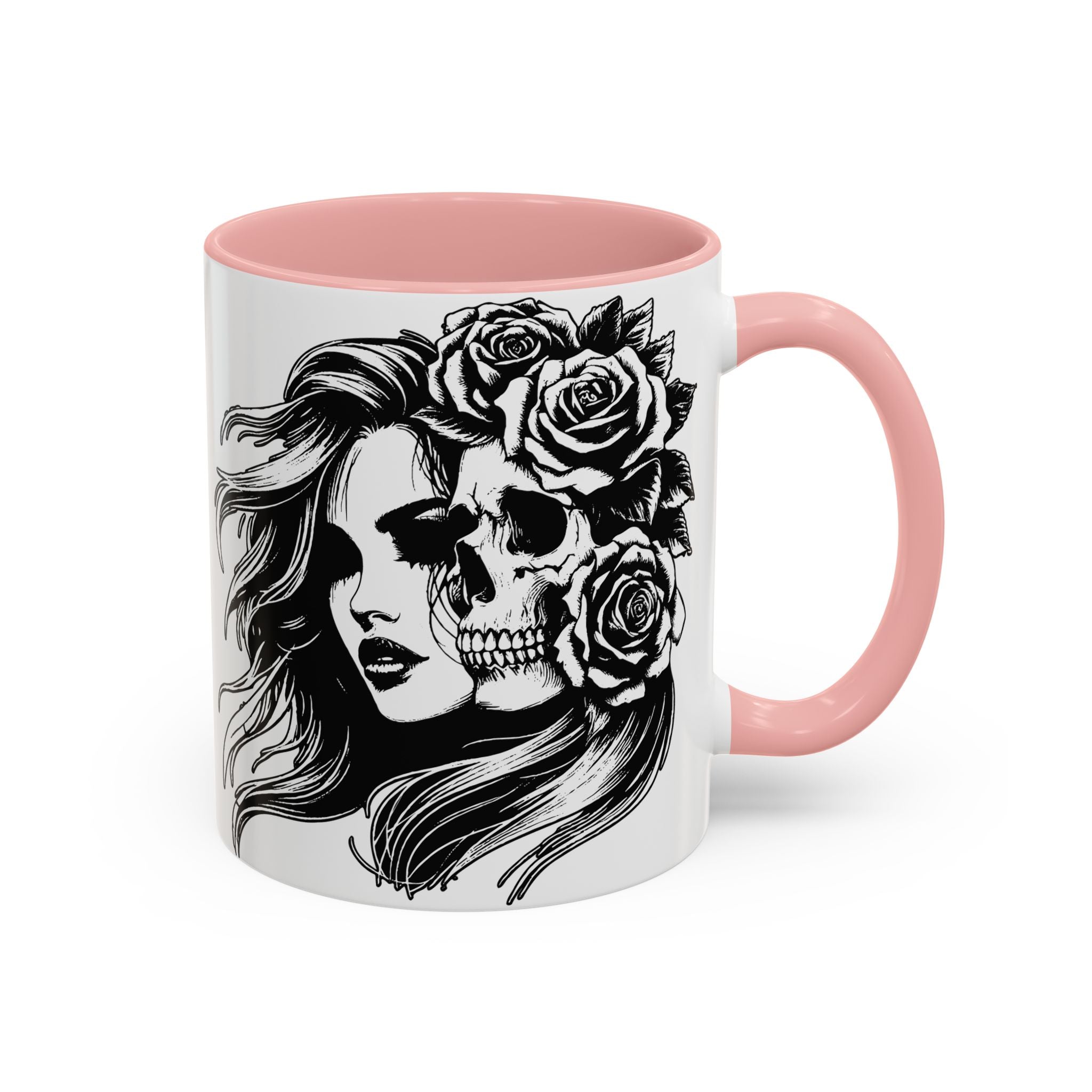 Skull & Rose Accent Coffee Mug — Gothic Half-Skull Woman 11/15oz