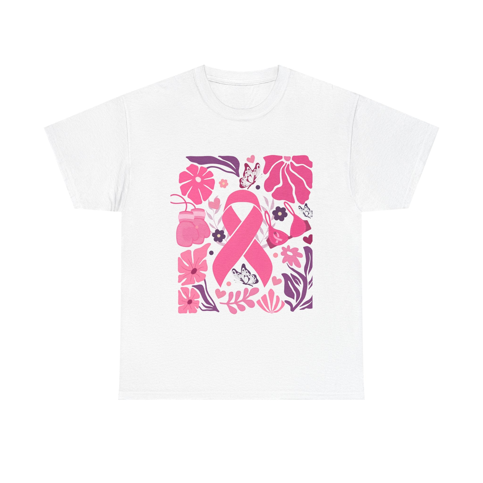 Pink Ribbon Awareness Tee, Flower Power Shirt, Support Breast Cancer, Unisex Cotton T-shirt, Thoughtful Gift for Her