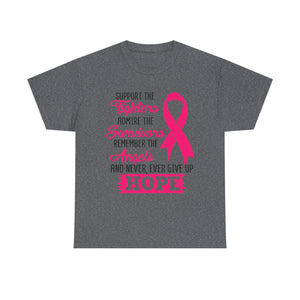 Hope Support Cotton Tee for Fighters and Survivors, Awareness T-Shirt, Breast Cancer Gift, Inspirational Apparel, Unisex Charity Shirt