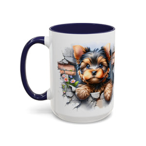 Cute Dog Peeking Coffee Mug, Pet Lover Gift, Yorkshire Terrier Mug, Animal Lover Coffee Cup, Dog-Themed Drinkware, Doggie Mug