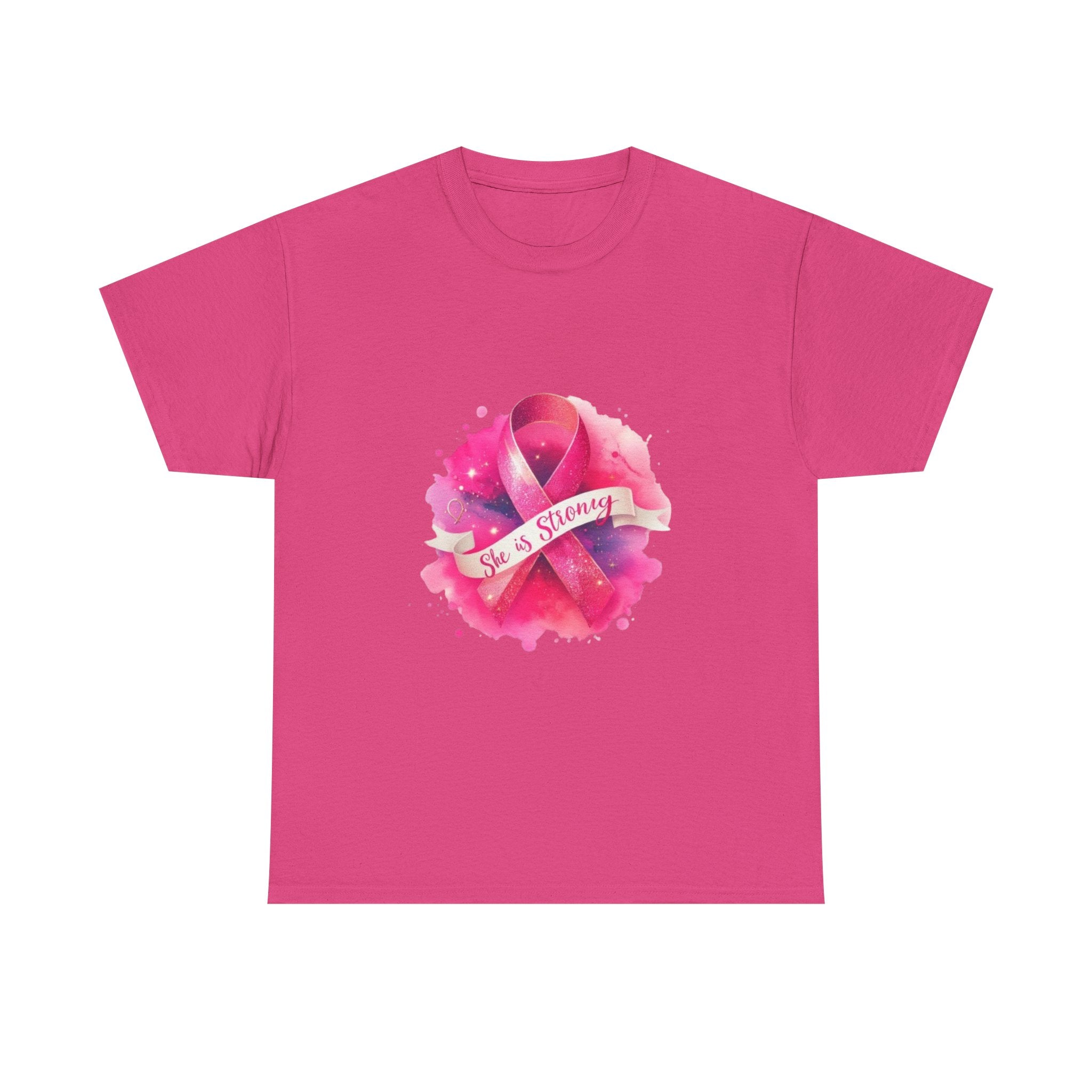 Empowering Cancer Awareness Tee - She is Strong, Support Shirt, Gift for Survivors, Pink Ribbon Apparel, Breast Cancer Awareness