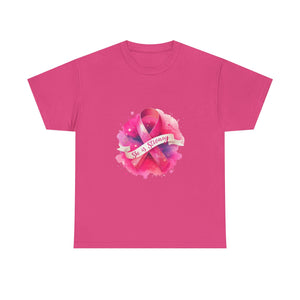 Empowering Cancer Awareness Tee - She is Strong, Support Shirt, Gift for Survivors, Pink Ribbon Apparel, Breast Cancer Awareness