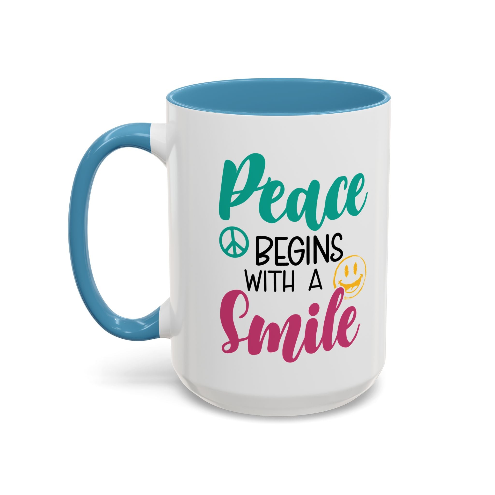 Inspirational Peace Coffee Mug - "Peace Begins with a Smile" - 11oz & 15oz