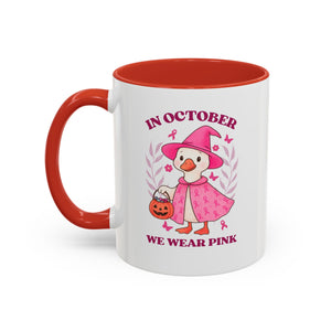 Halloween Breast Cancer Awareness Coffee Mug | October 2023 Gift, Pink Ribbon Mug, Spooky Coffee Cup, Cute Duck Mug, Fall Decor