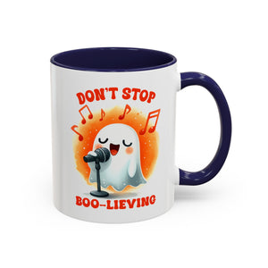 Ghost Coffee Mug, Perfect for Halloween, Fun Gift for Kids & Adults, Don't Stop Boo-lieving Mug, Caffeinated Spirits