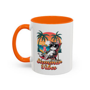 Summer Vibes Coffee Mug, Tropical Cat Mug, Beach Lover Gift, Fun Animal Sipware, Vacation-themed Drinkware, Pet Lover Cup