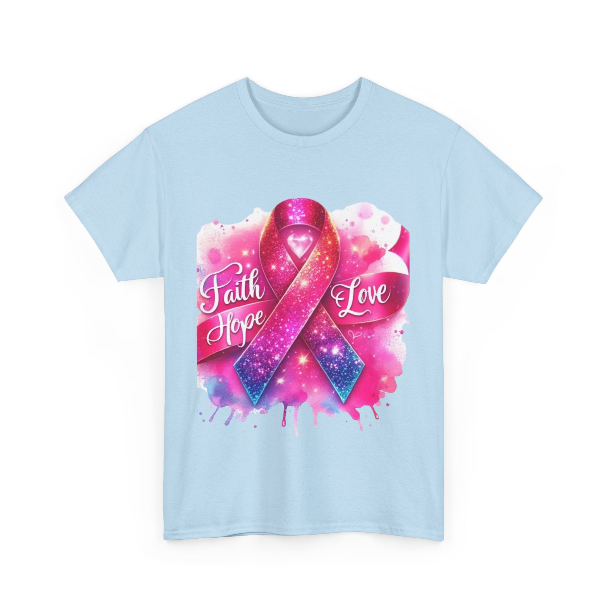 Faith, Hope, Love Tee - Unisex Heavy Cotton T-Shirt, Inspirational Shirt, Cancer Awareness Gift, Motivational Apparel, Stylish Everyday Wear