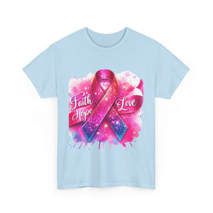 Faith, Hope, Love Tee - Unisex Heavy Cotton T-Shirt, Inspirational Shirt, Cancer Awareness Gift, Motivational Apparel, Stylish Everyday Wear