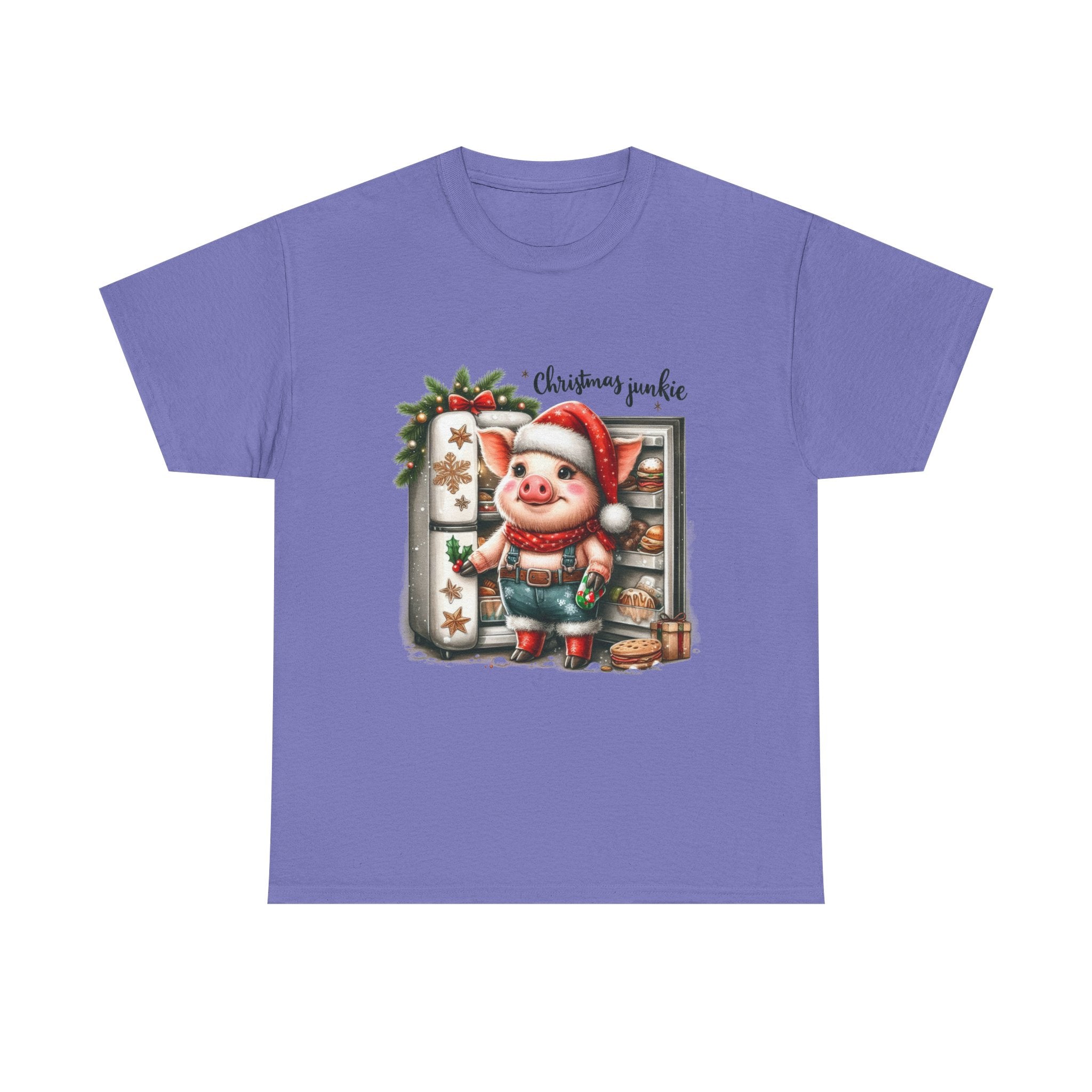 Christmas Junkie Unisex Cotton Tee, Fun Holiday Shirt, Christmas Gift, Pig T-Shirt, Festive Apparel, Cute Christmas Outfit