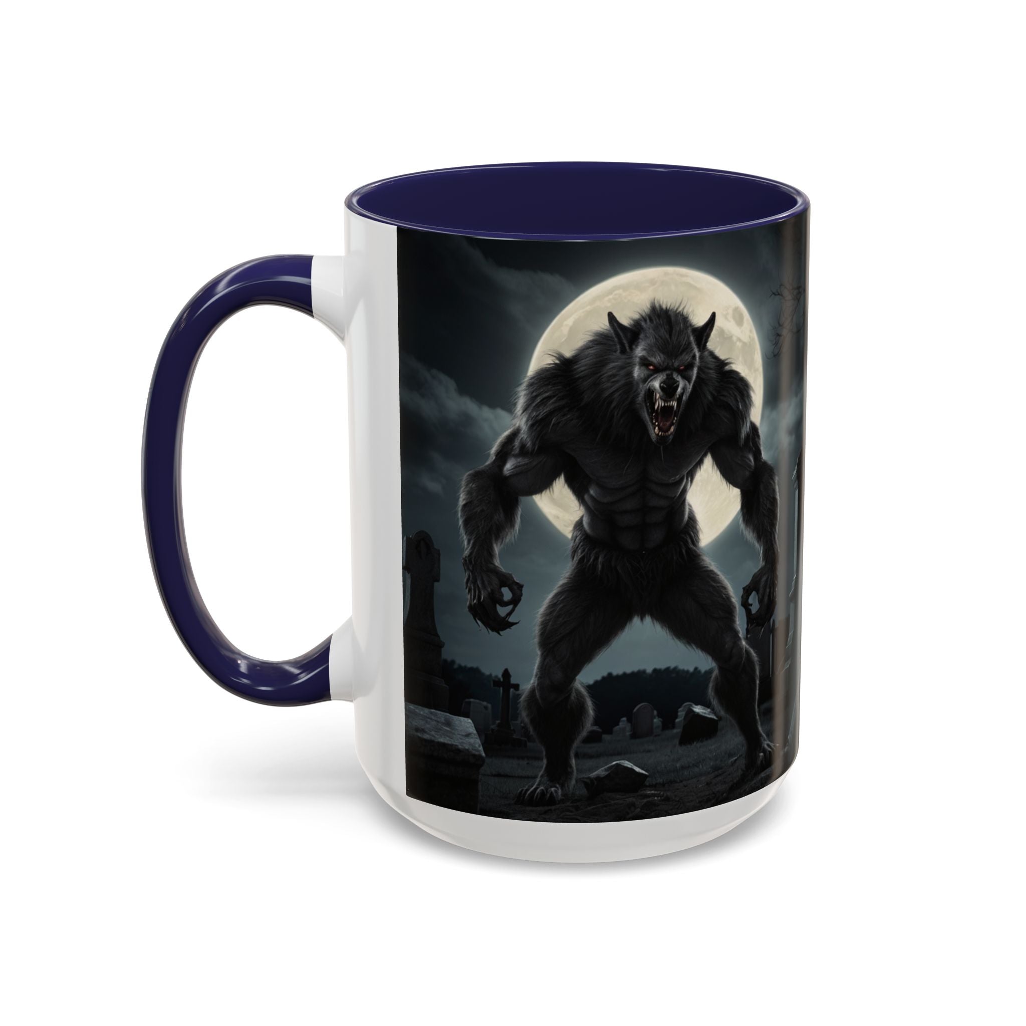 Werewolf Graveyard Coffee Mug — Gothic Moonlit Horror Accent Mug (11/15oz) fantasy