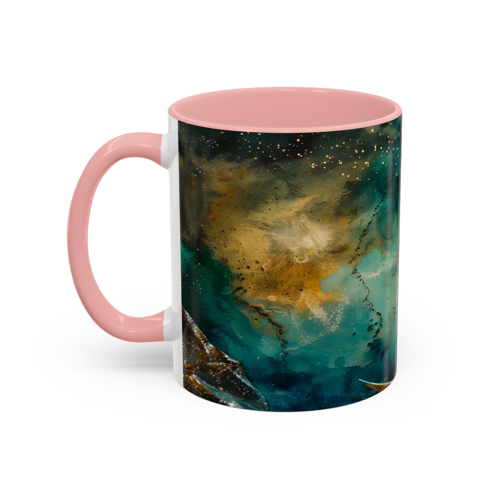 Fairy on the Moon Accent Coffee Mug – Mystical Teal Celestial Ceramic Mug (11/15oz) fantasy