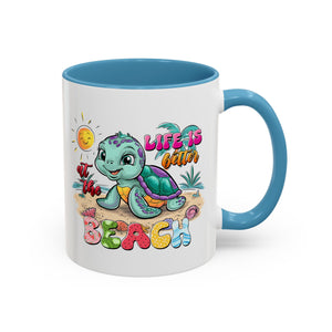 Beach Vibe Accent Coffee Mug - "Life is Better at the Beach" Design turtle animal lover