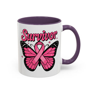 Survivor Butterfly Coffee Mug, Inspirational Gift, Pink Ribbon Mug, Breast Cancer Awareness, Empowerment Cup, Motivational Drinkware