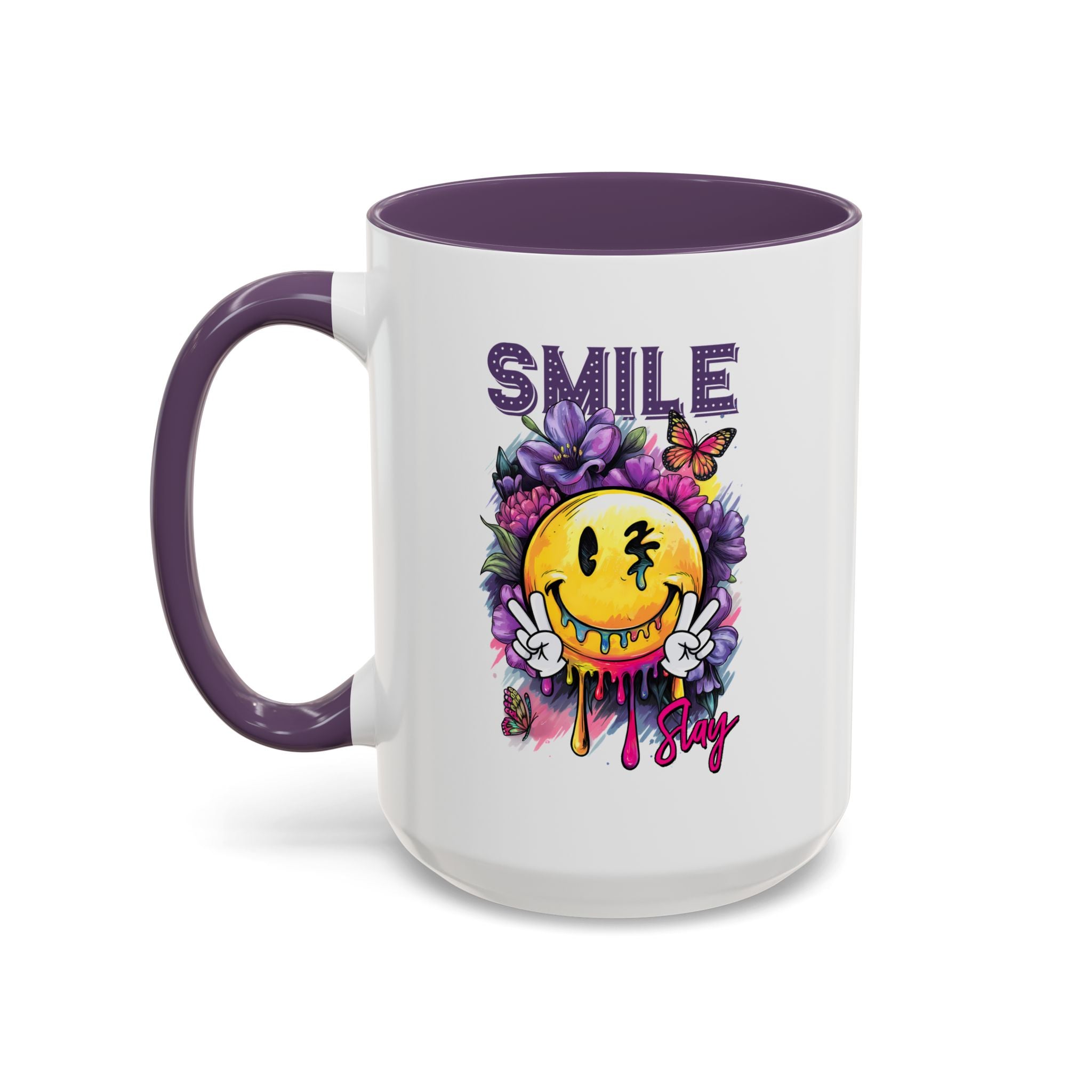Smile Stay Accent Coffee Mug - Vibrant Floral Design for Positive Vibes