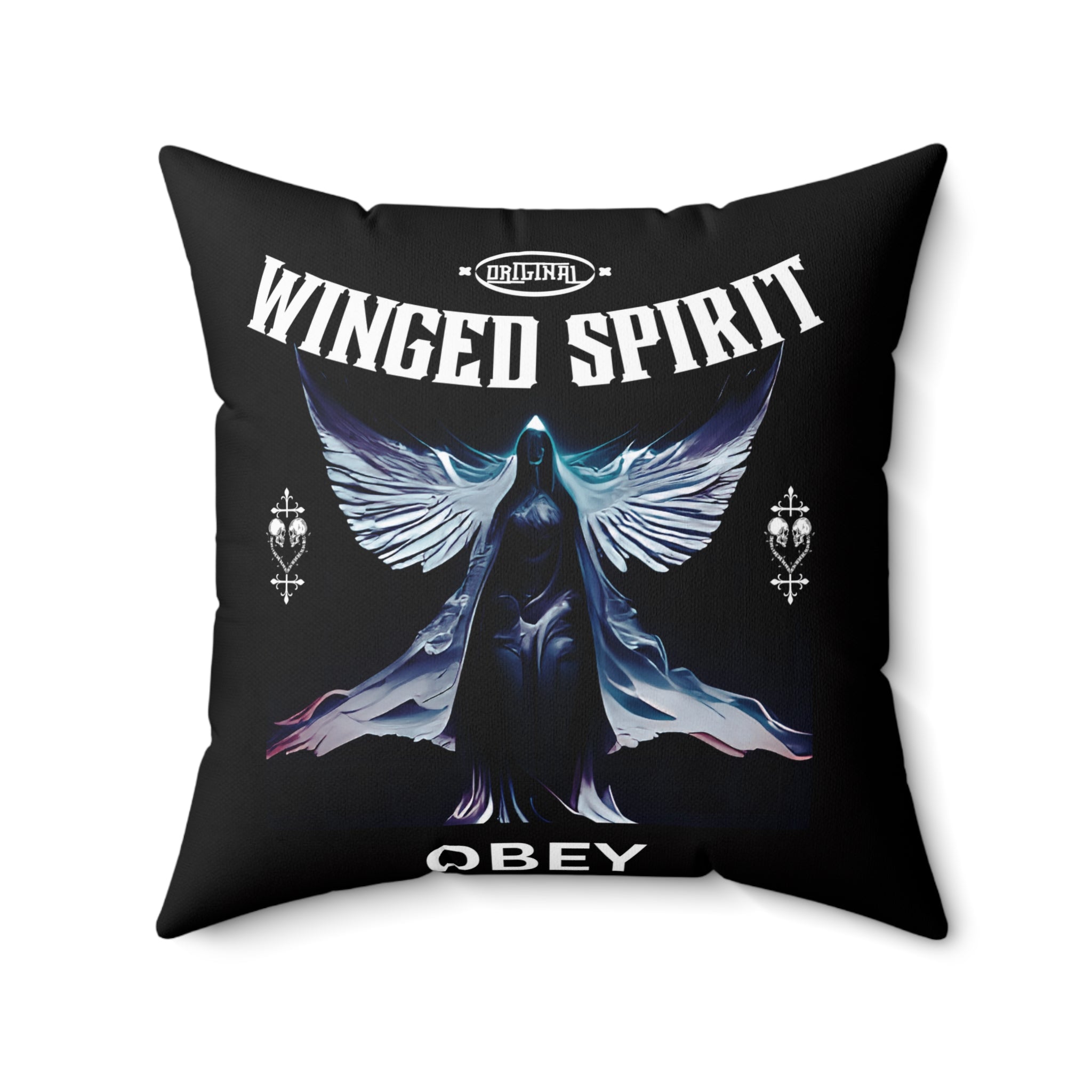 Obey winged spirit gothic Spun Polyester Square Pillow