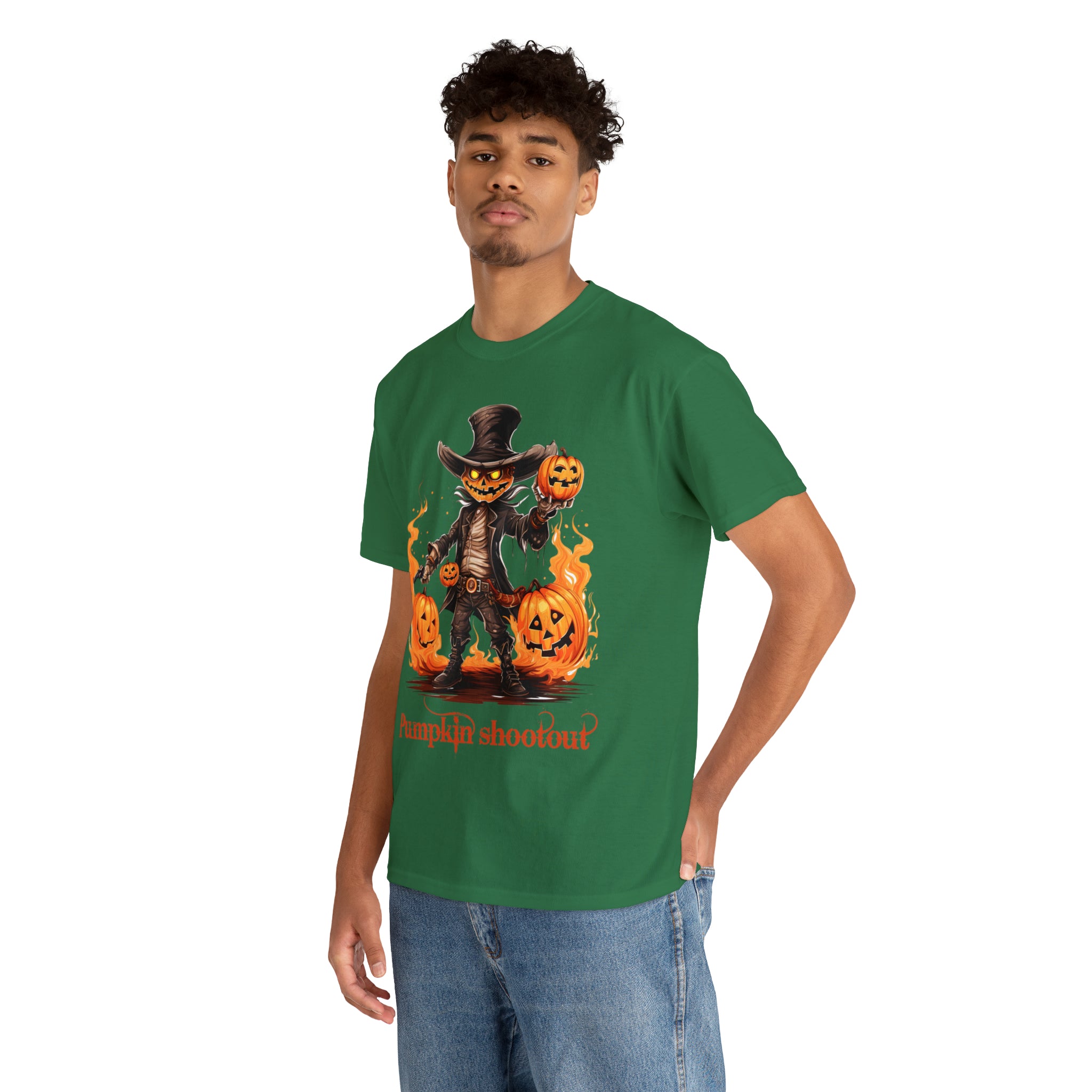 Halloween t shirt pumpkin western style shootout funny fall fun scary stocking stuffer for whole family  cotton tee