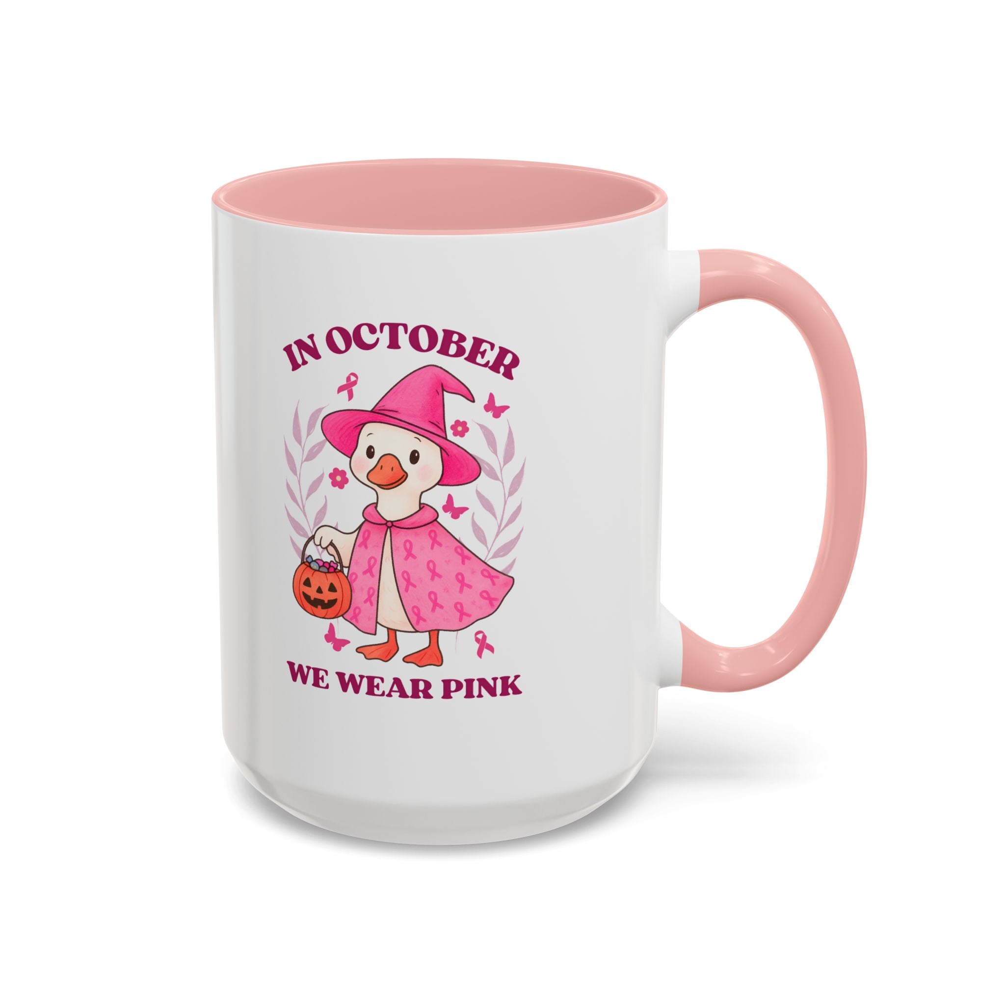 Halloween Breast Cancer Awareness Coffee Mug | October 2023 Gift, Pink Ribbon Mug, Spooky Coffee Cup, Cute Duck Mug, Fall Decor