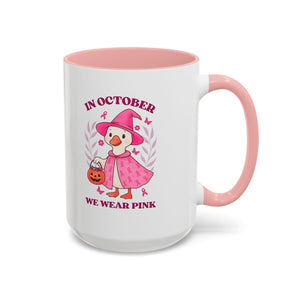 Halloween Breast Cancer Awareness Coffee Mug | October 2023 Gift, Pink Ribbon Mug, Spooky Coffee Cup, Cute Duck Mug, Fall Decor