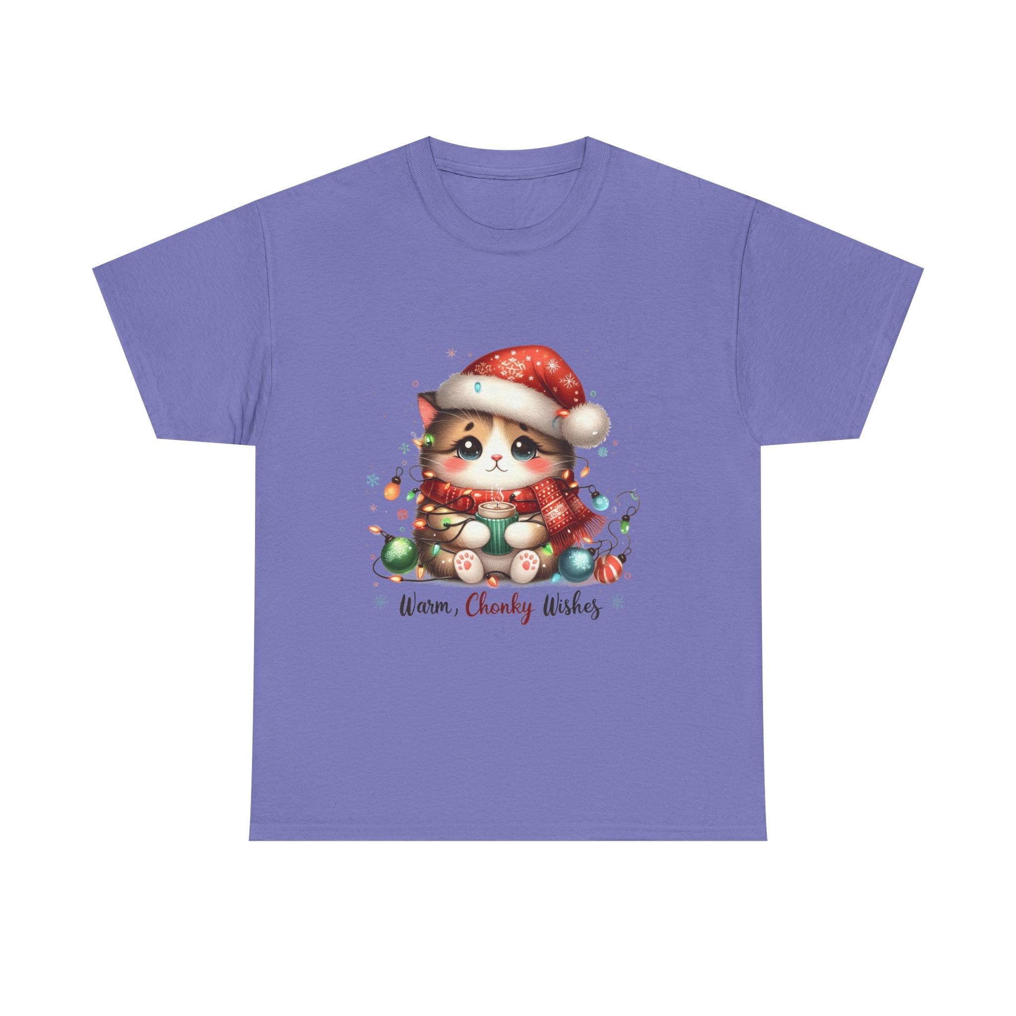 Cute Christmas Cat Tee - Unisex Heavy Cotton Tee, Holiday Gift, Cozy Wear, Festive Apparel, Gift for Cat Lovers