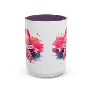 Pink Ribbon Warrior Coffee Mug, Support Breast Cancer Awareness Gift, Inspirational Mug, Cancer Survivor Merchandise, 11oz 15oz Mug