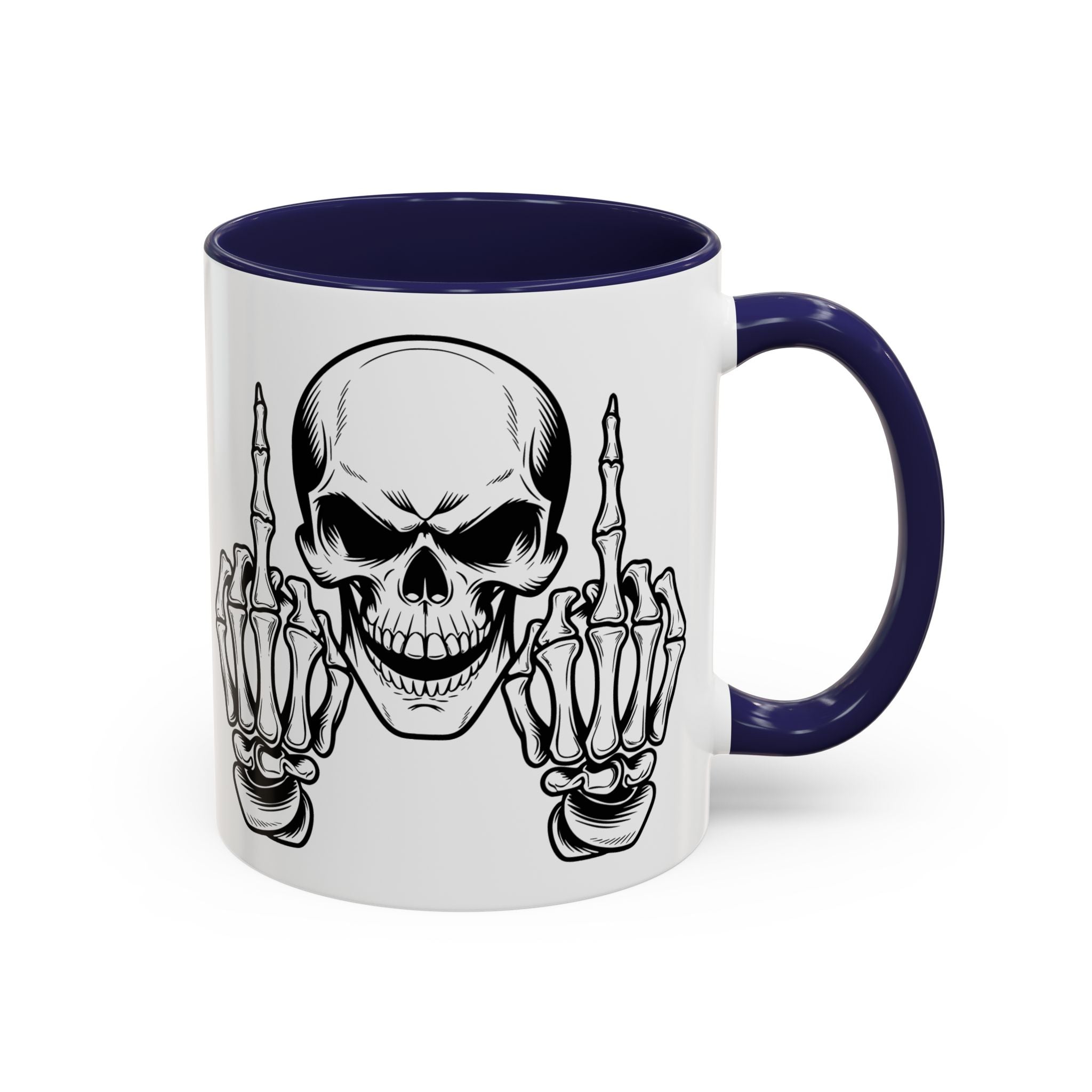 Skull Middle Finger Coffee Mug — Edgy Gothic Accent Mug (11/15oz)