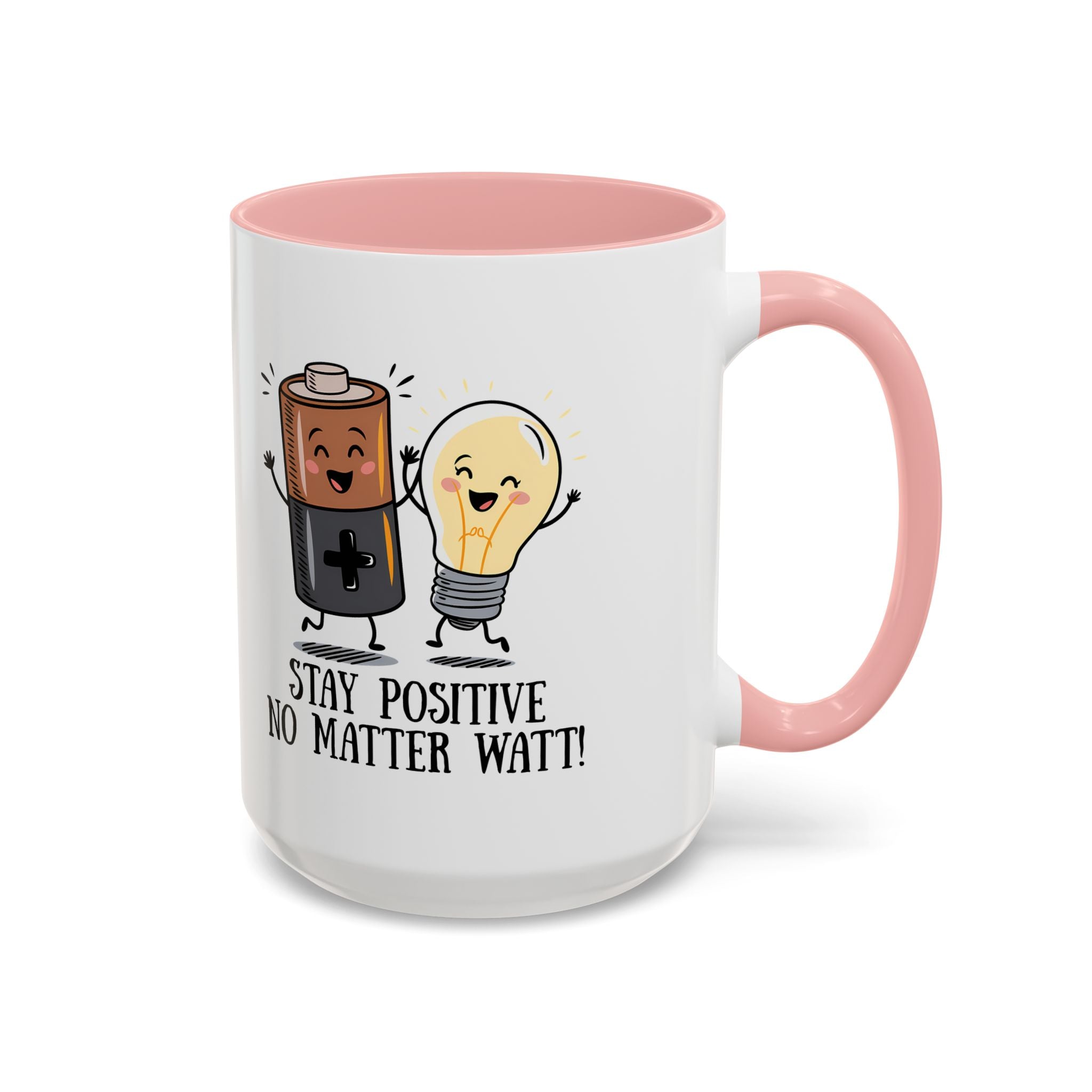 Stay Positive Accent Coffee Mug - 11oz & 15oz - Cute Light Bulb & Battery Design