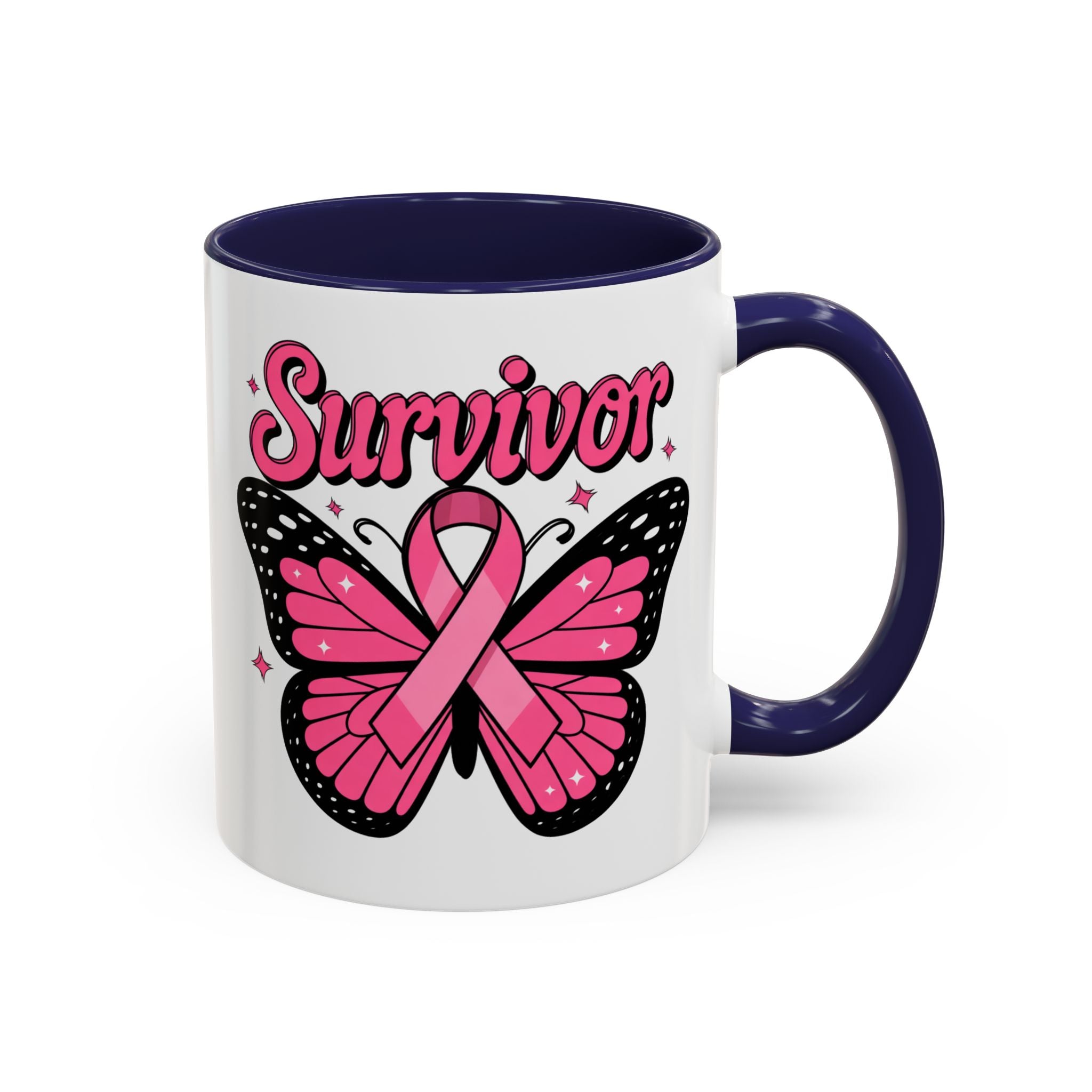 Survivor Butterfly Coffee Mug, Inspirational Gift, Pink Ribbon Mug, Breast Cancer Awareness, Empowerment Cup, Motivational Drinkware