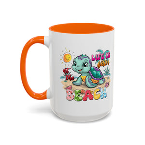 Beach Vibe Accent Coffee Mug - "Life is Better at the Beach" Design turtle animal lover